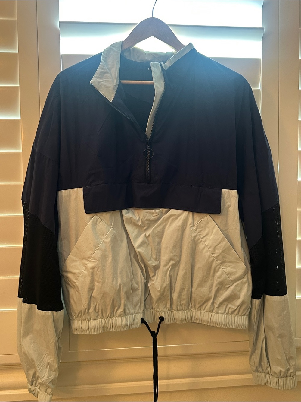 Colorblock Pullover Windbreaker Jacket - Black, Navy Blue & Light Blue